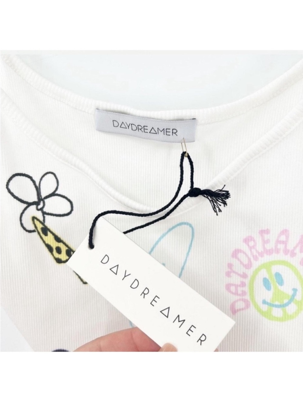 Daydreamer Dreamscape Ribbed Spaghetti Tank in Vintage White Large NEW - Picture 6 of 6
